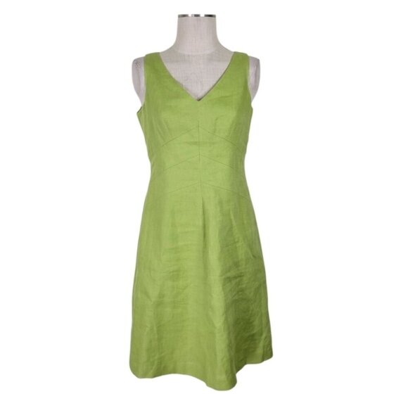Talbots Fit N Flare Dress Size 8P Green Irish Linen Sleeveless Back Zip Lined - Picture 9 of 9